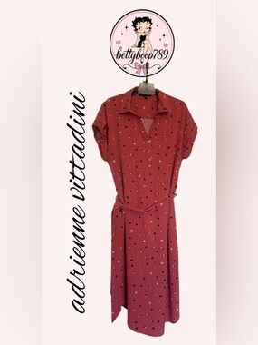 Adrienne Vittadini Coral Midi Shirt Dress with Black  and White Dot Print